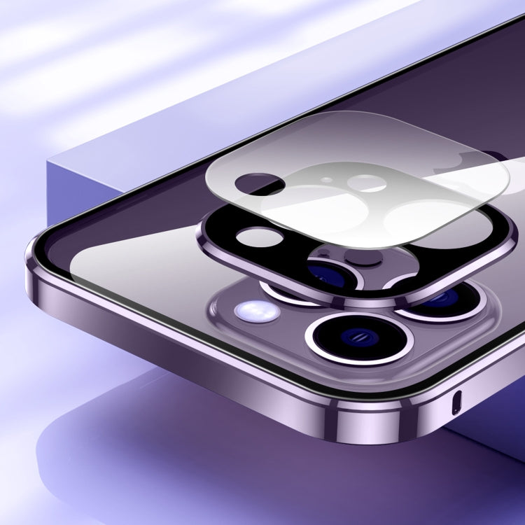 For iPhone 14 Plus Magnetic Double-buckle HD Tempered Glass Phone Case (Purple)