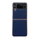 For Samsung Galaxy Z Flip4 5G Genuine Leather Luolai Series Nano Electroplating Phone Case(Dark Blue)