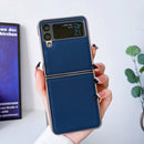 For Samsung Galaxy Z Flip4 5G Genuine Leather Luolai Series Nano Electroplating Phone Case(Dark Blue)