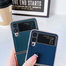 For Samsung Galaxy Z Flip4 5G Genuine Leather Luolai Series Nano Electroplating Phone Case(Dark Blue)