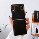 For Samsung Galaxy Z Flip4 5G Genuine Leather Xiaoya Series Nano Electroplating Phone Case(Black)