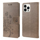 Butterfly Flower Pattern Flip Leather Phone Case For iPhone 14 Pro(Grey)