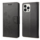 Butterfly Flower Pattern Flip Leather Phone Case For iPhone 14 Pro(Black)