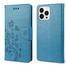 Butterfly Flower Pattern Flip Leather Phone Case For iPhone 14 Pro(Blue)