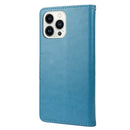 Butterfly Flower Pattern Flip Leather Phone Case For iPhone 14 Pro(Blue)