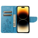 Butterfly Flower Pattern Flip Leather Phone Case For iPhone 14 Pro(Blue)