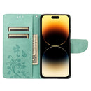 Butterfly Flower Pattern Flip Leather Phone Case For iPhone 14 Pro(Green)