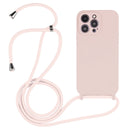 For iPhone 14 Pro Crossbody Lanyard Liquid Silicone Case(Sand Pink)