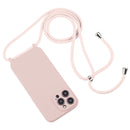 For iPhone 14 Pro Crossbody Lanyard Liquid Silicone Case(Sand Pink)