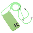 For iPhone 14 Pro Crossbody Lanyard Liquid Silicone Case(Matcha Green)