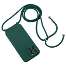 For iPhone 14 Pro Crossbody Lanyard Liquid Silicone Case(Pine Needle Green)