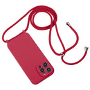 For iPhone 14 Pro Max Crossbody Lanyard Liquid Silicone Case(Rose Red)