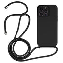 For iPhone 14 Pro Max Crossbody Lanyard Liquid Silicone Case(Black)