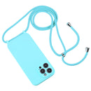 For iPhone 14 Pro Max Crossbody Lanyard Liquid Silicone Case(Ice Blue)