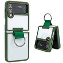 For Samsung Galaxy Z Flip4 Shield Transparent TPU + PC Phone Case with Ring(Dark Green)