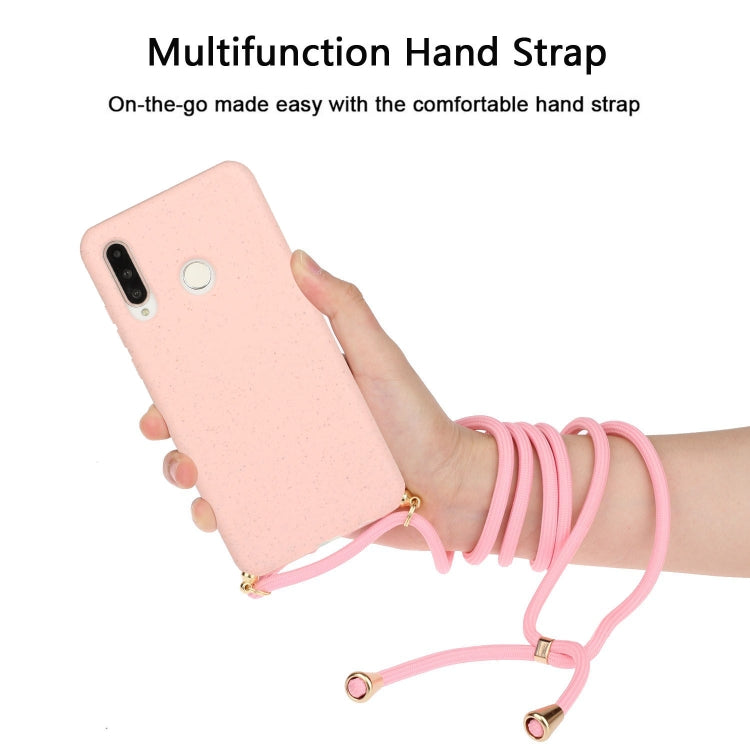 For Huawei P30 Lite Wheat Straw Material + TPU Protective Case with Lanyard(Pink)