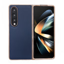 For Samsung Galaxy Z Fold4 5G Genuine Leather Luolai Series Nano Plating Phone Case(Dark Blue)