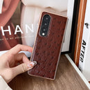 For Samsung Galaxy Z Fold4 5G Genuine Leather Ostrich Texture Nano Plating Phone Case(Coffee)