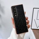 For Samsung Galaxy Z Fold4 5G Genuine Leather Ostrich Texture Nano Plating Phone Case(Black)