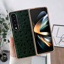 For Samsung Galaxy Z Fold4 5G Genuine Leather Ostrich Texture Nano Plating Phone Case(Coffee)