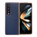 For Samsung Galaxy Z Fold4 5G Genuine Leather Xiaoya Series Nano Plating Phone Case(Blue)