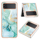 For Samsung Galaxy Z Flip4 Electroplating Marble Pattern IMD TPU Phone Case(Green 003)