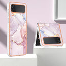 For Samsung Galaxy Z Flip4 Electroplating Marble Pattern IMD TPU Phone Case(Rose Gold 005)