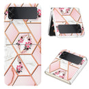 For Samsung Galaxy Z Flip4 Electroplating Marble Flower Pattern TPU Phone Case(Pink Flower)