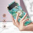 For Samsung Galaxy Z Flip4 Electroplating Marble Flower Pattern TPU Phone Case(Blue Flower)