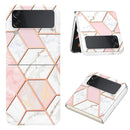 For Samsung Galaxy Z Flip4 Electroplating IMD Splicing Marble TPU Phone Case(Pink White)