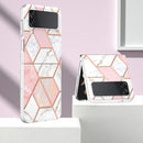 For Samsung Galaxy Z Flip4 Electroplating IMD Splicing Marble TPU Phone Case(Pink White)