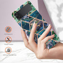 For Samsung Galaxy Z Flip4 Electroplating IMD Splicing Marble TPU Phone Case(Blue Green)