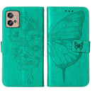 For Motorola Moto G32 Embossed Butterfly Flip Leather Phone Case(Green)