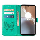 For Motorola Moto G32 Embossed Butterfly Flip Leather Phone Case(Green)