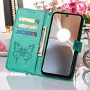 For Motorola Moto G32 Embossed Butterfly Flip Leather Phone Case(Green)