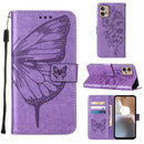 For Motorola Moto G32 Embossed Butterfly Flip Leather Phone Case(Purple)
