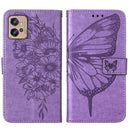 For Motorola Moto G32 Embossed Butterfly Flip Leather Phone Case(Purple)