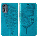 For Motorola Moto G62 5G Embossed Butterfly Flip Leather Phone Case(Blue)
