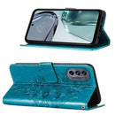 For Motorola Moto G62 5G Embossed Butterfly Flip Leather Phone Case(Blue)