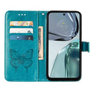 For Motorola Moto G62 5G Embossed Butterfly Flip Leather Phone Case(Blue)