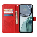 For Motorola Moto G62 5G Embossed Butterfly Flip Leather Phone Case(Red)