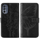 For Motorola Moto G62 5G Embossed Butterfly Flip Leather Phone Case(Black)