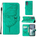 For Motorola Moto G62 5G Embossed Butterfly Flip Leather Phone Case(Green)
