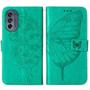For Motorola Moto G62 5G Embossed Butterfly Flip Leather Phone Case(Green)