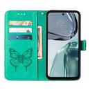 For Motorola Moto G62 5G Embossed Butterfly Flip Leather Phone Case(Green)