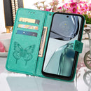 For Motorola Moto G62 5G Embossed Butterfly Flip Leather Phone Case(Green)