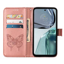 For Motorola Moto G62 5G Embossed Butterfly Flip Leather Phone Case(Rose Gold)