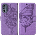 For Motorola Moto G62 5G Embossed Butterfly Flip Leather Phone Case(Purple)