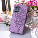 For Motorola Moto G62 5G Embossed Butterfly Flip Leather Phone Case(Purple)