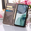 For Motorola Moto G62 5G Embossed Butterfly Flip Leather Phone Case(Grey)